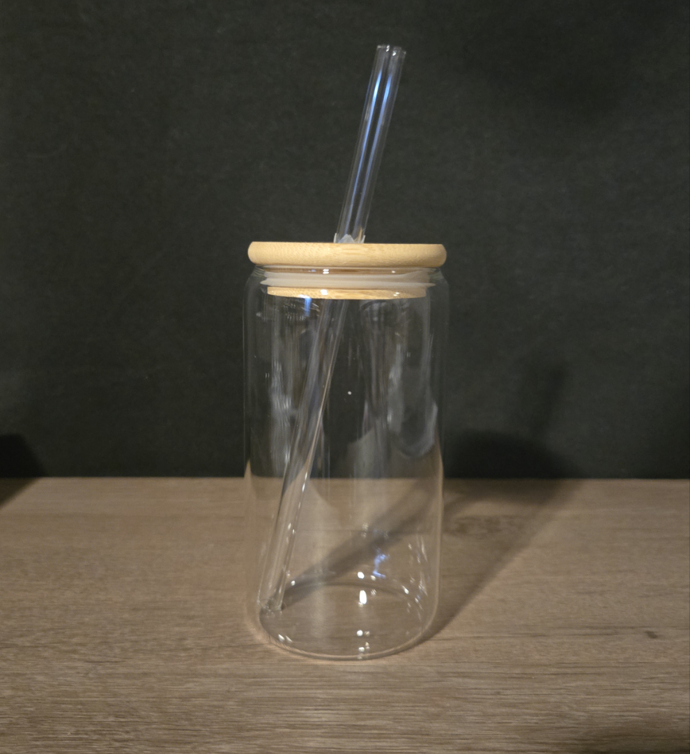 16oz glass with bamboo lid & glass straw