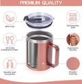 12oz rose gold stainless mug with lid, stainless straw, silicone straw tip, and brush