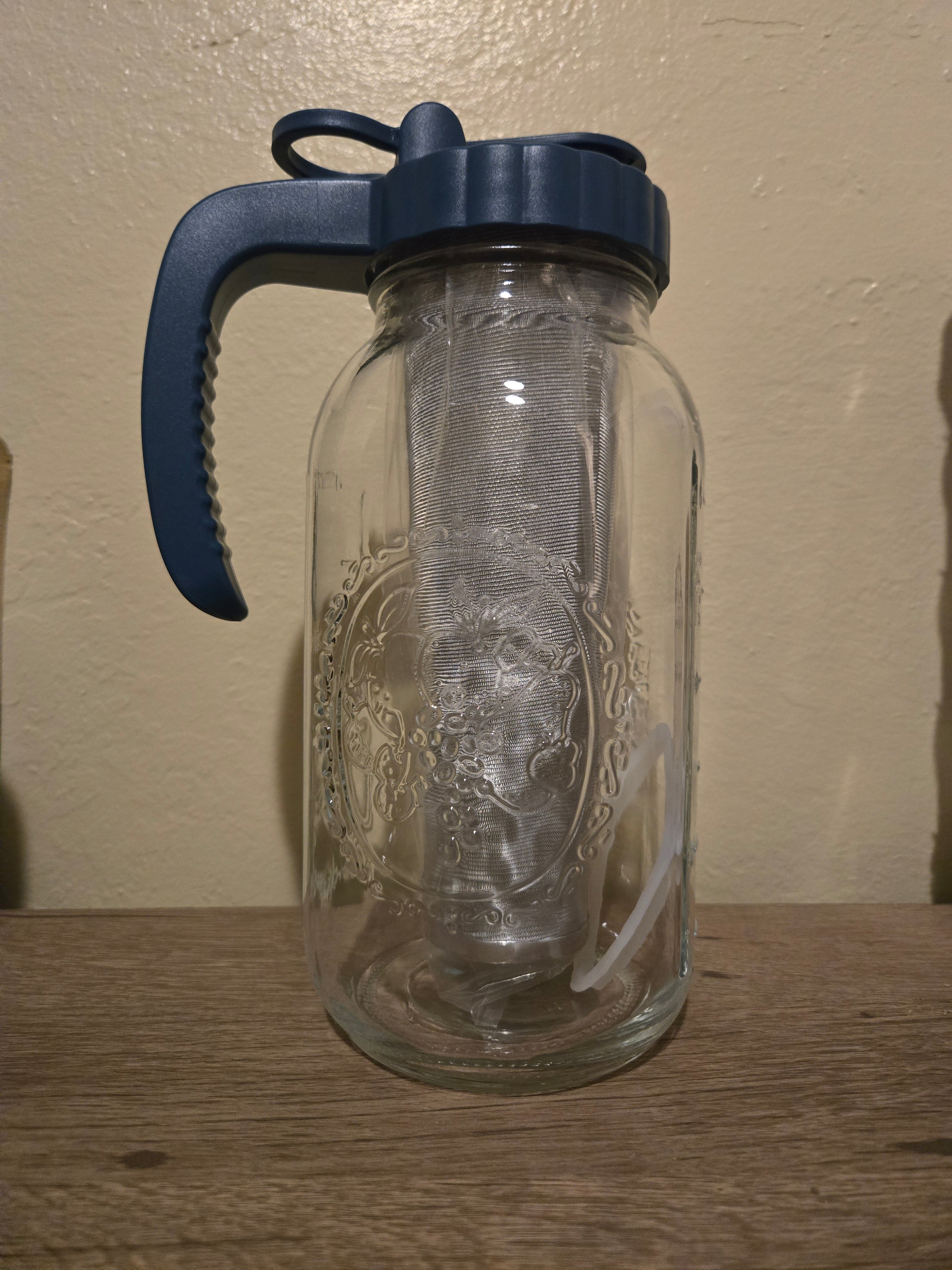 64 oz canning jar with cold brew filter and lid with handle