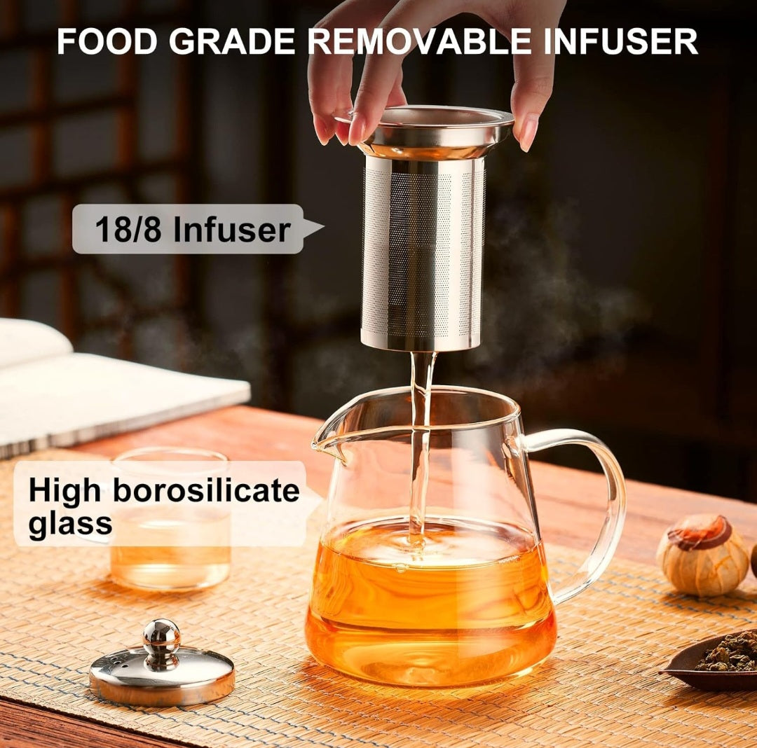 Glass teapot with stainless steel infuser